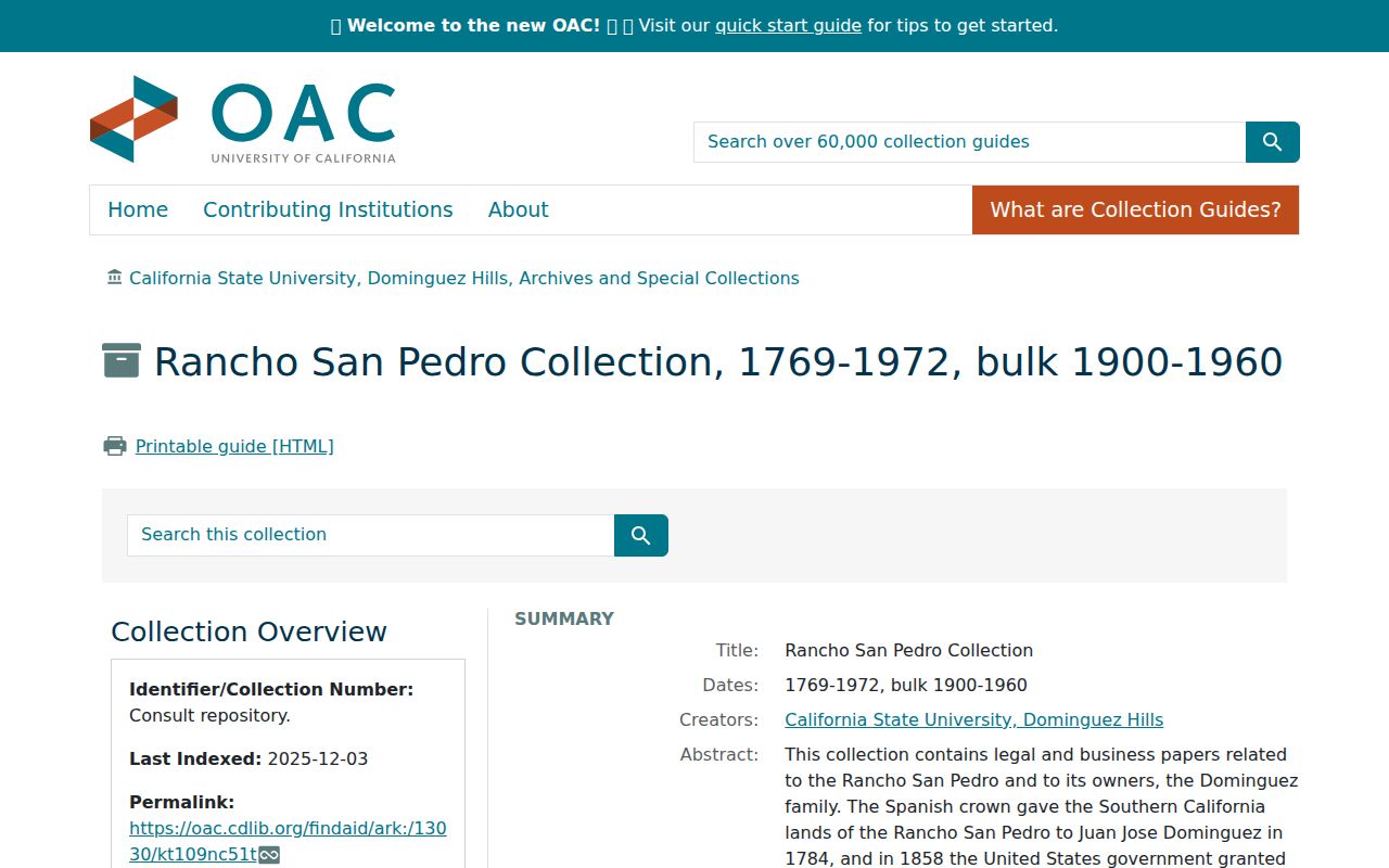 Carson city directory research with the Rancho San Pedro finding aid
