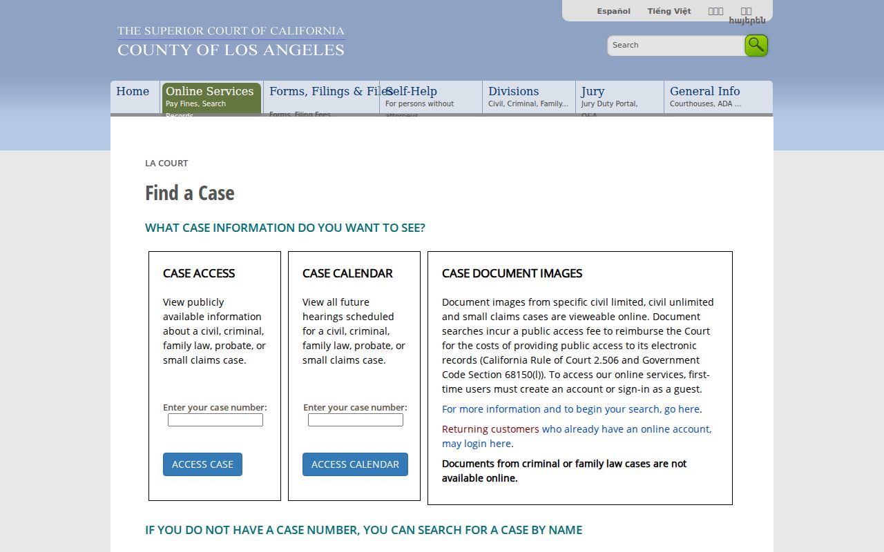 Carson residents directory Los Angeles Superior Court case search
