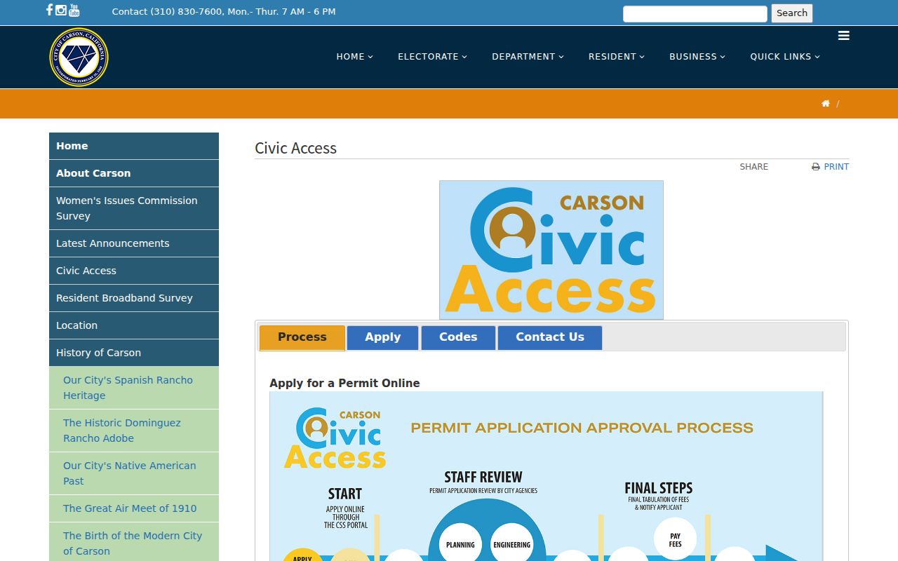 Carson street directory Civic Access permit portal